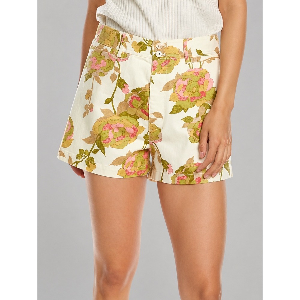 Rebecca Taylor NEW Wild Peony Floral Denim Twill Shorts SZ 16 Cottagecore Boho